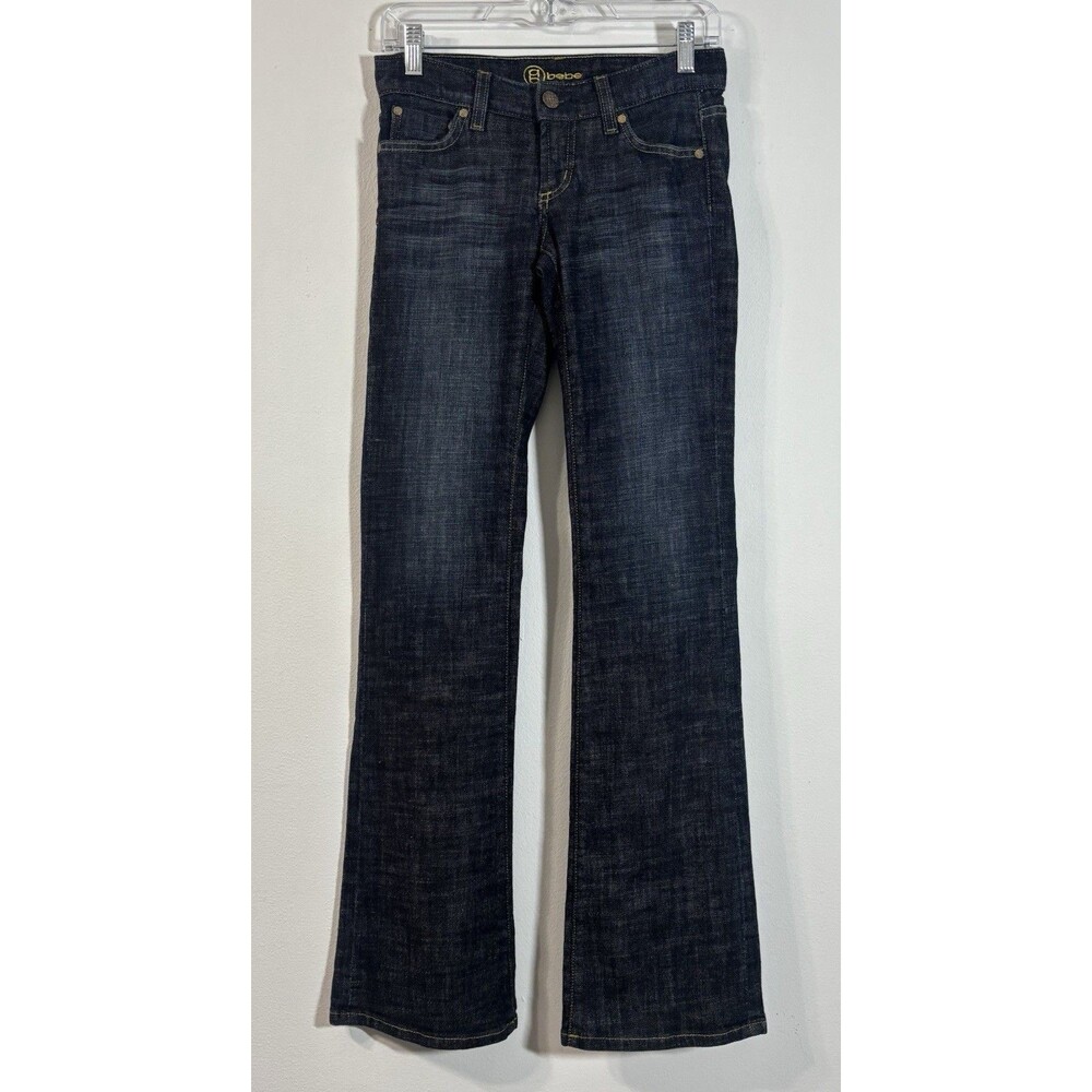 Bebe Carmen Lock Patch Bootcut Flare Dark Wash Jeans Size 25 Made in USA